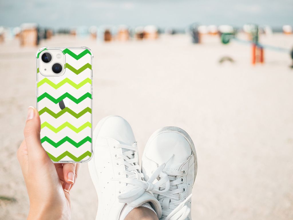 iPhone 13 Doorzichtige Silicone Hoesje Zigzag Groen B2C Telecom
