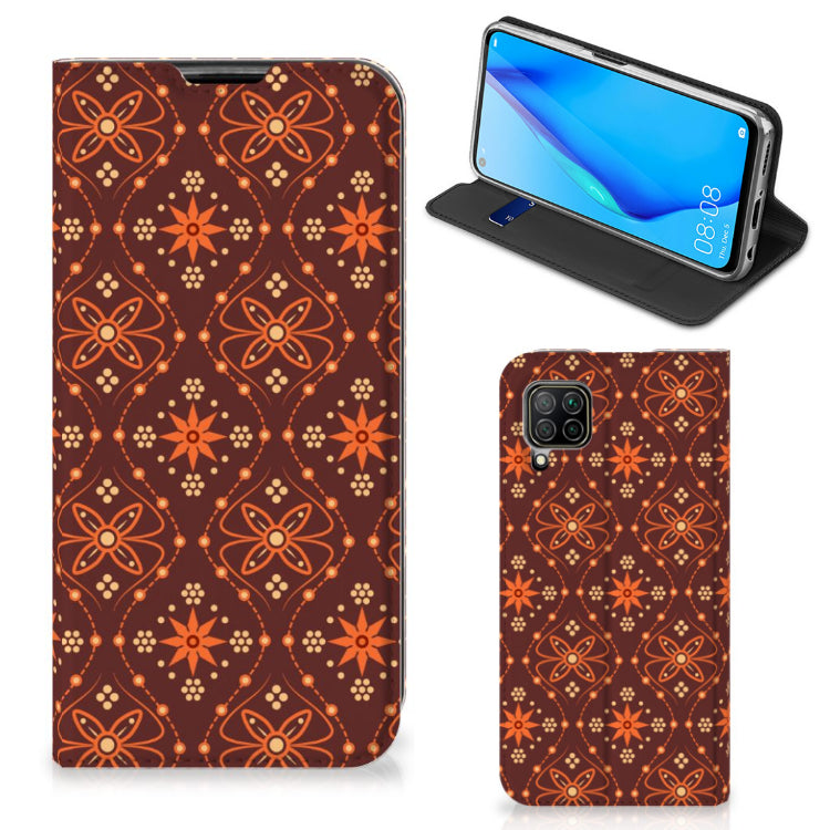 Huawei P40 Lite Hoesje met Magneet Batik Brown