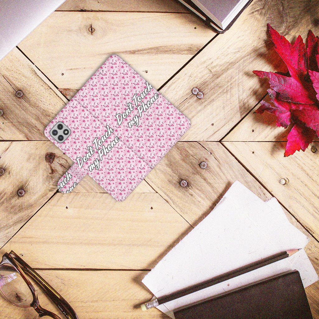 Samsung Galaxy A22 5G Portemonnee Hoesje Flowers Pink DTMP