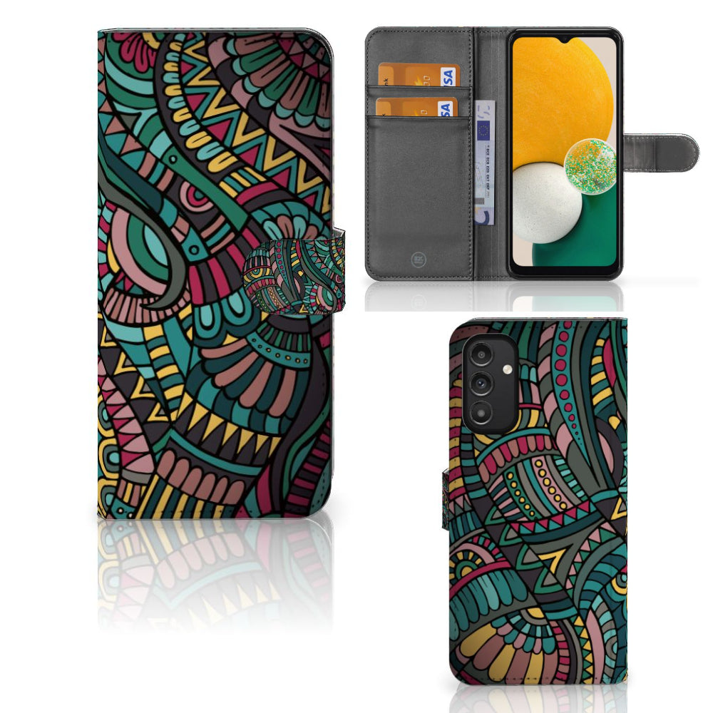 Samsung Galaxy A14 4G Telefoon Hoesje Aztec met kleurrijke print en ruimte voor drie pasjes