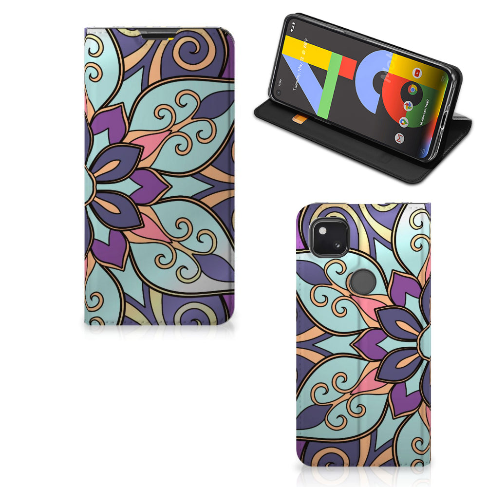 Google Pixel 4a Smart Cover Purple Flower