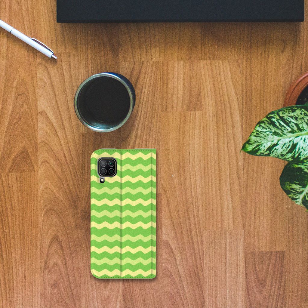 Huawei P40 Lite Hoesje met Magneet Waves Green - B2C Telecom