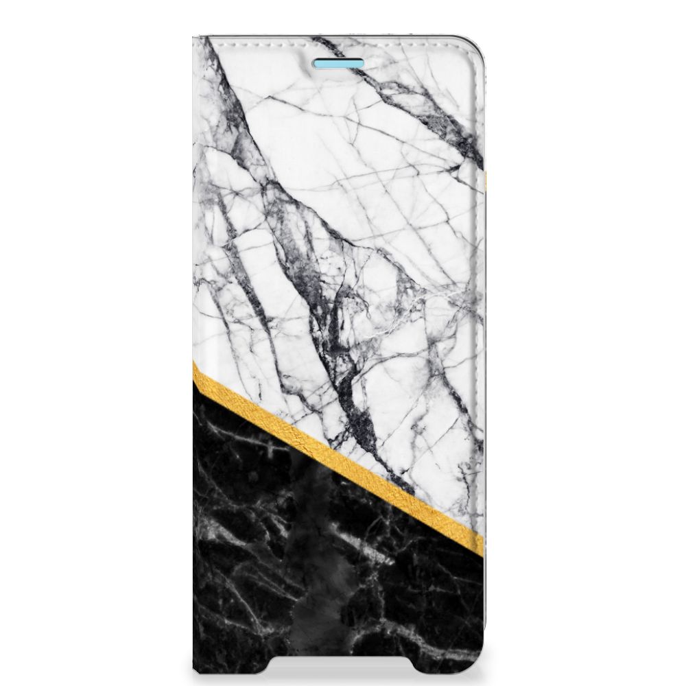 Sony Xperia 10 III Standcase Marmer Wit Zwart - Origineel Cadeau Man - B2C Telecom