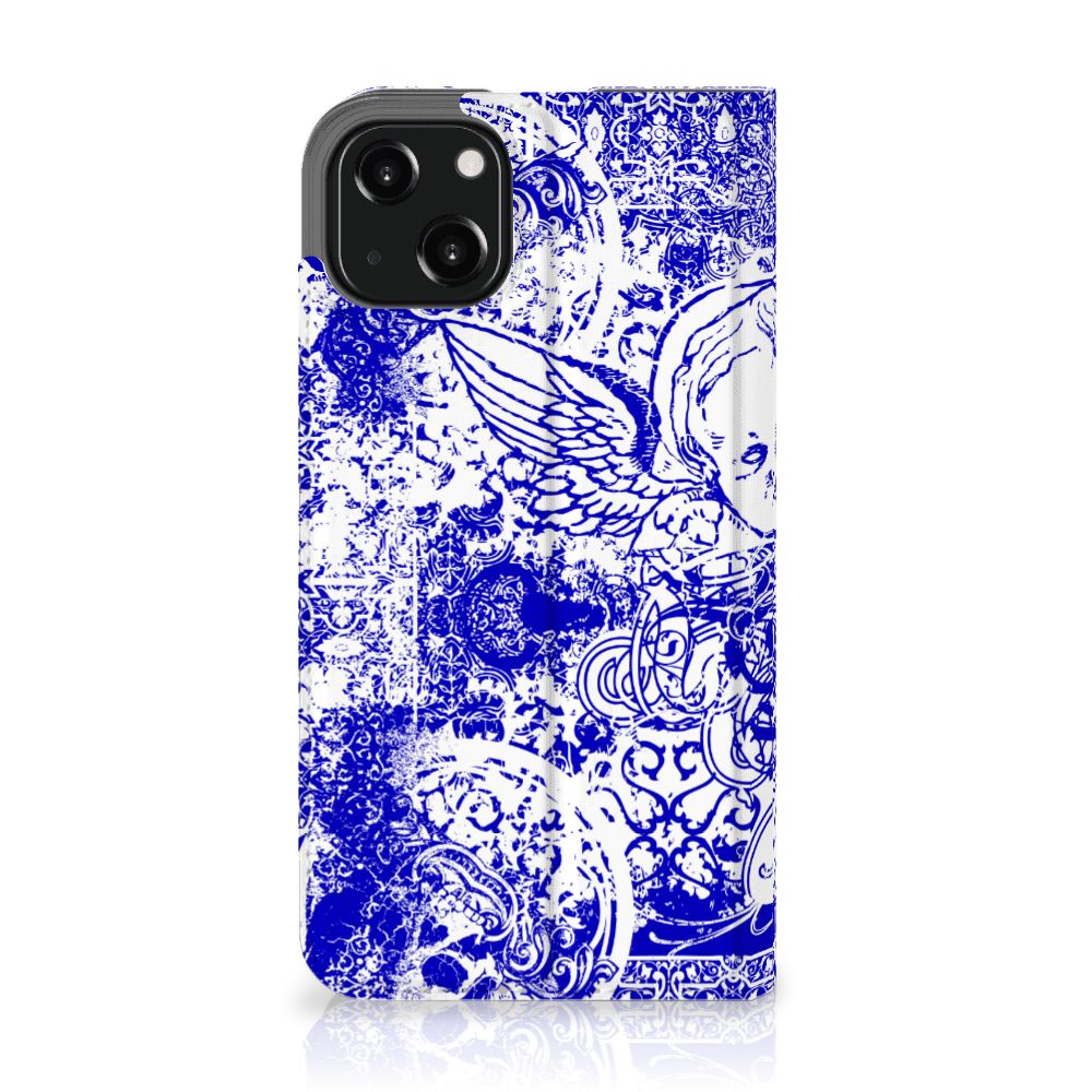 Mobiel BookCase iPhone 13 Angel Skull Blauw