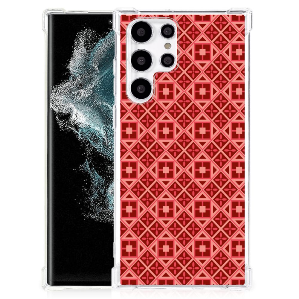 Samsung Galaxy S22 Ultra Doorzichtige Silicone Hoesje Batik Rood B2C Telecom