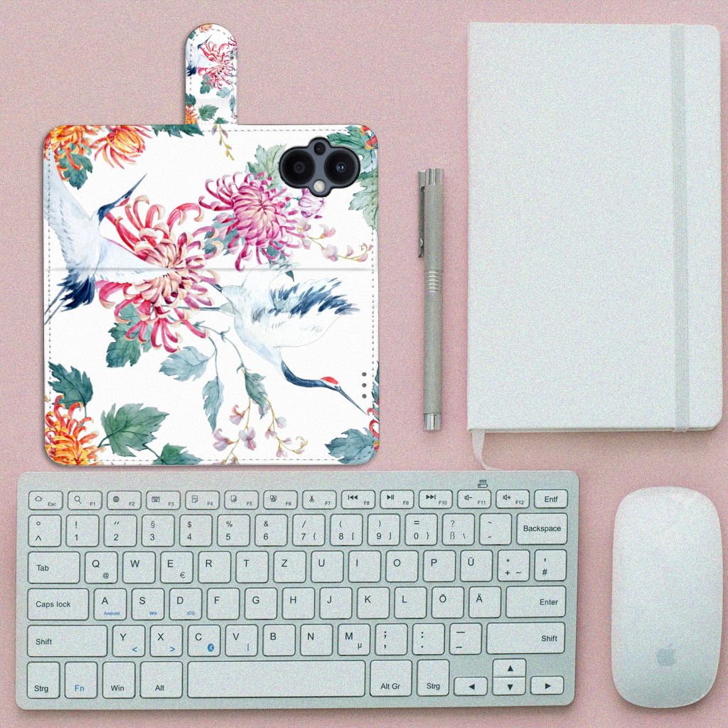 OPPO Reno 8 Lite | OnePlus Nord N20 Telefoonhoesje met Pasjes Bird Flowers
