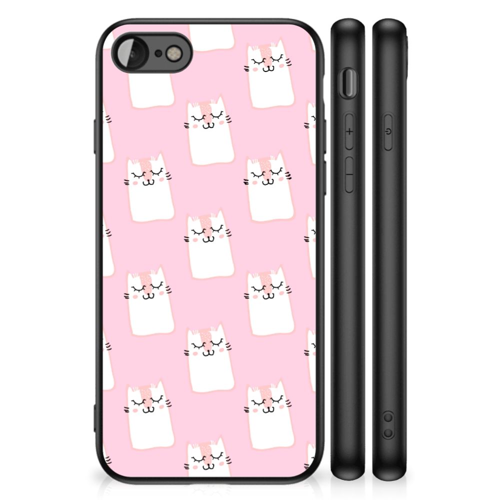 iPhone SE 2022 | SE 2020 | 7/8 Dierenprint Telefoonhoesje Sleeping Cats met schattige katten op een roze achtergrond.
