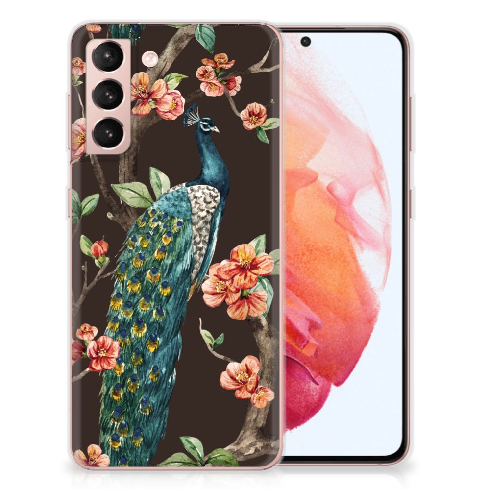 Samsung Galaxy S21 TPU Hoesje Pauw met Bloemen