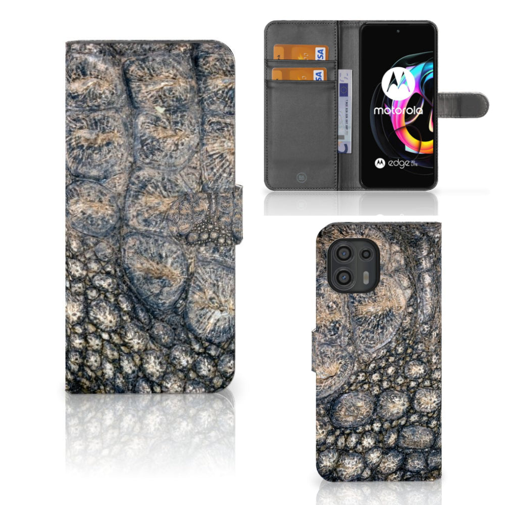 Motorola Edge 20 Lite Telefoonhoesje met Pasjes Krokodillenprint