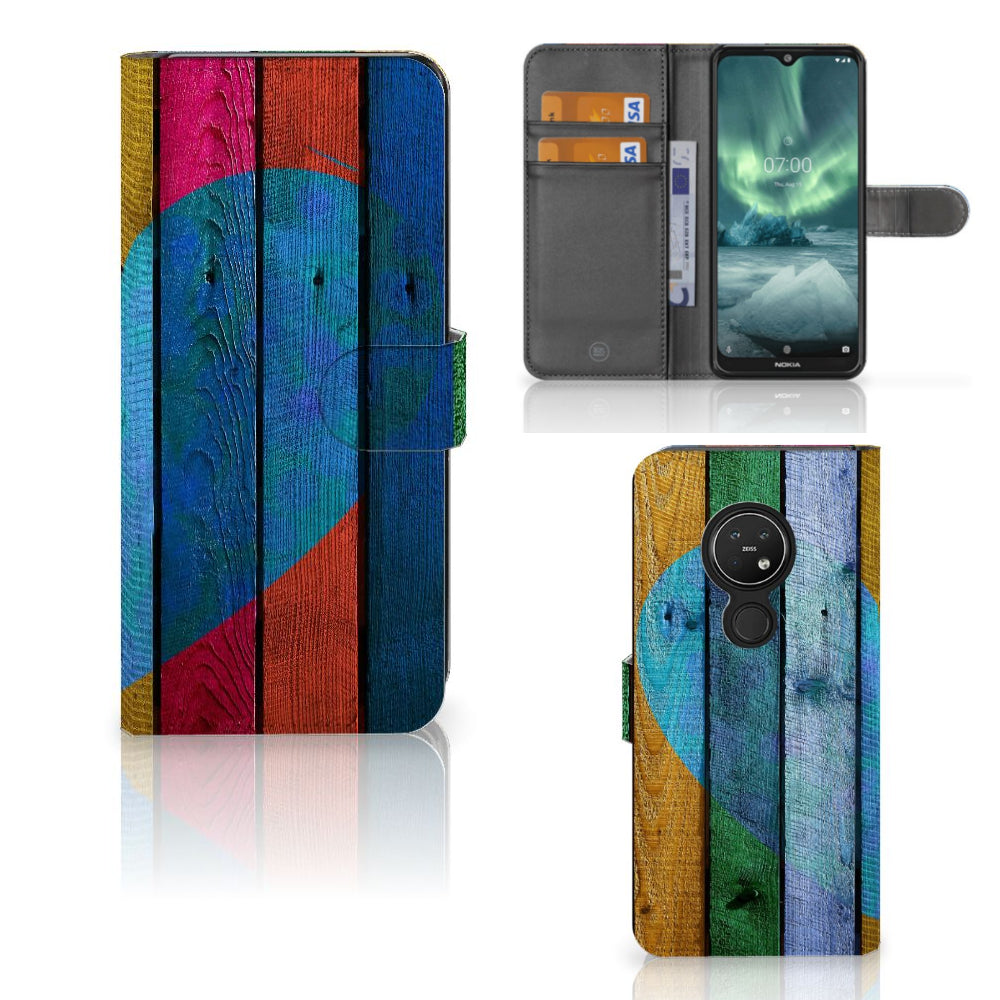 Nokia 7.2 | Nokia 6.2 Book Style Case Wood Heart - Cadeau voor je Vriend