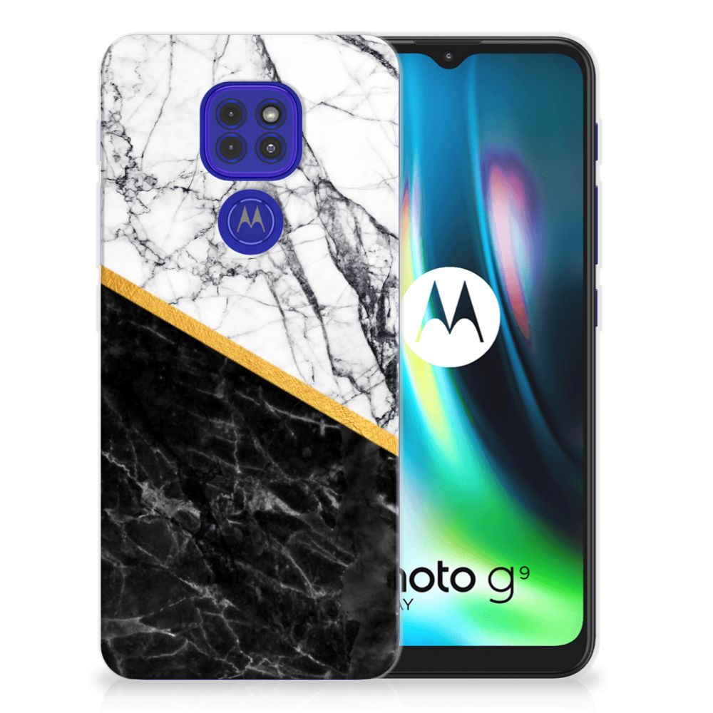 Motorola Moto G9 Play | E7 Plus TPU Siliconen Hoesje Marmer Wit Zwart - Origineel Cadeau Man B2C Telecom