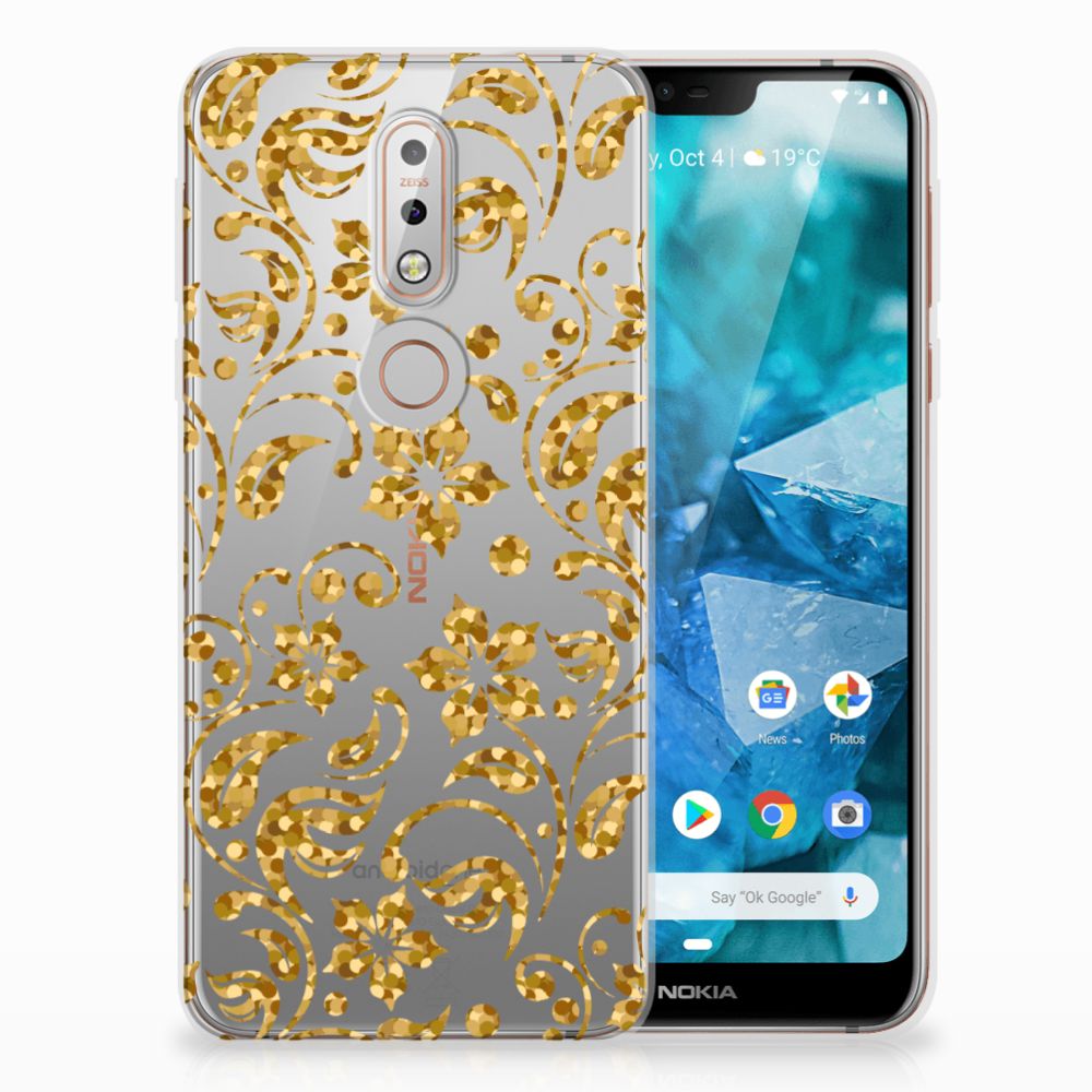 Nokia 7.1 TPU Case Gouden Bloemen