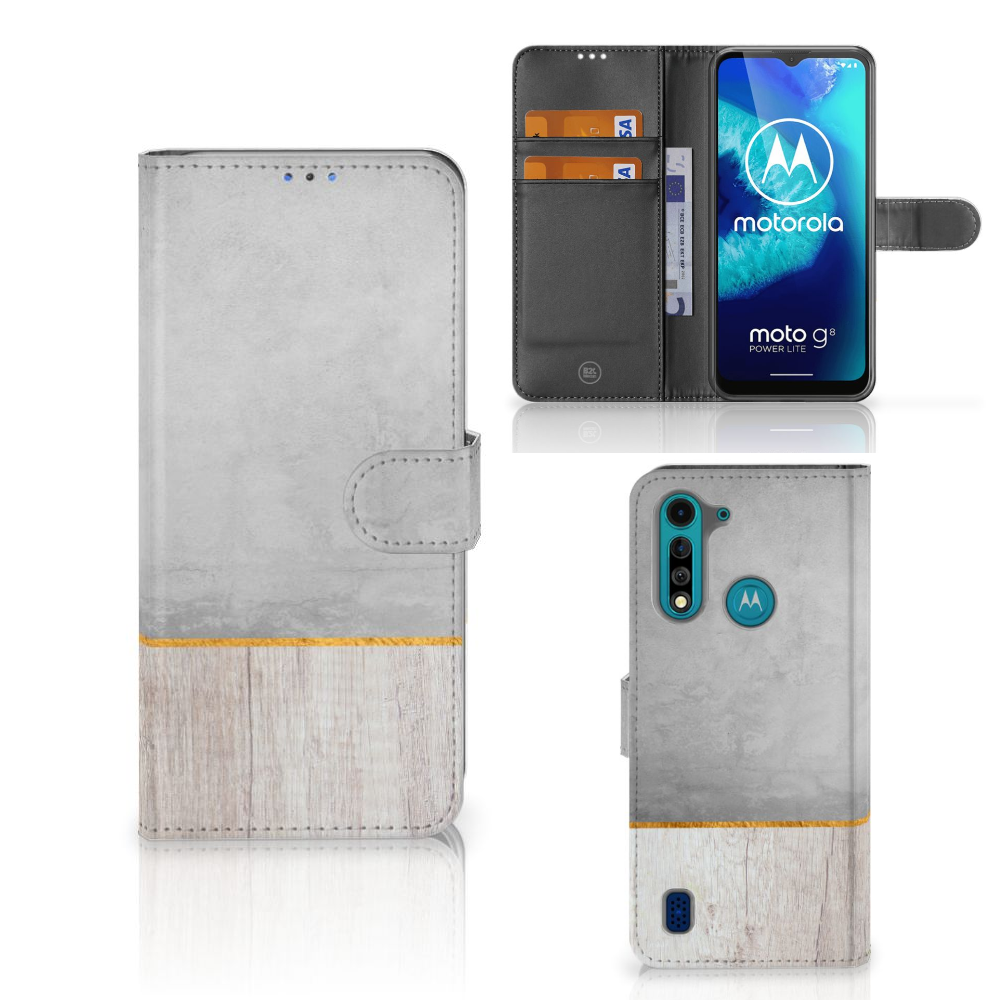 Motorola G8 Power Lite Book Style Case Wood Concrete