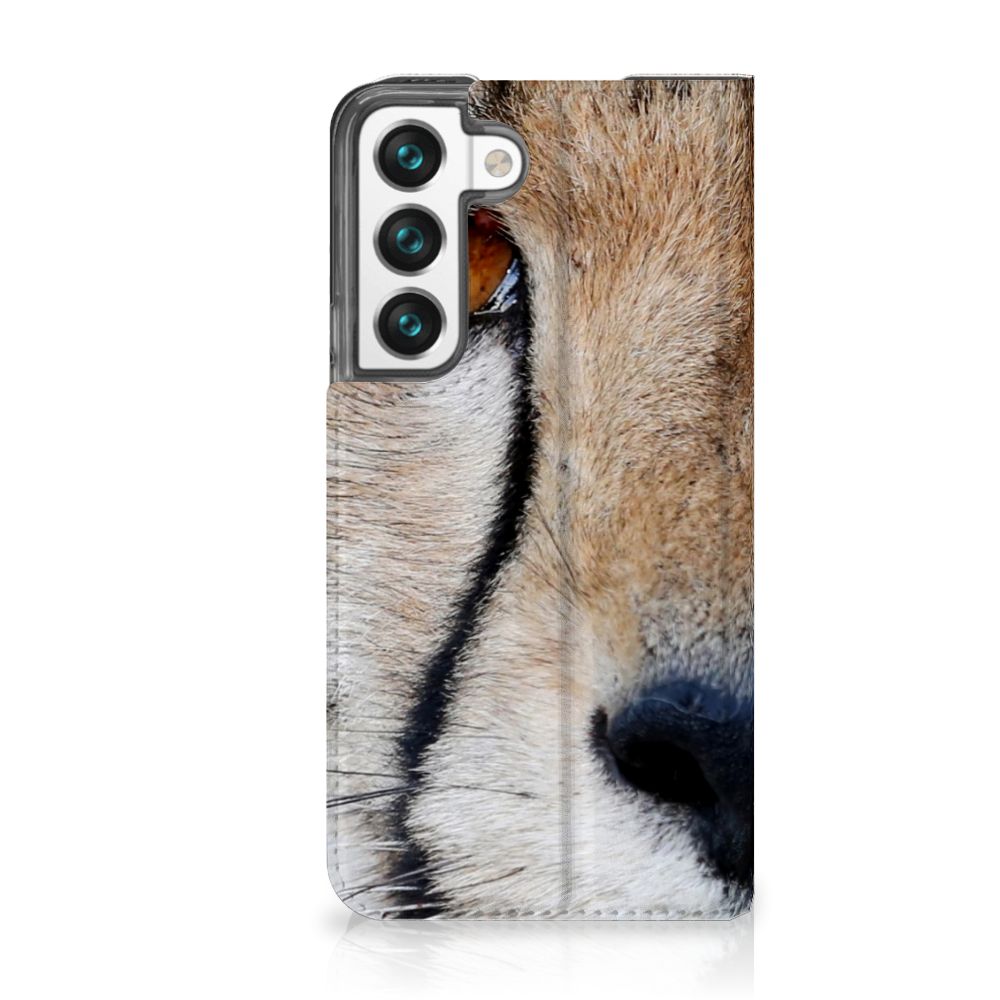Samsung Galaxy S22 Hoesje maken Cheetah met close-up afbeelding van een cheetah gezicht.