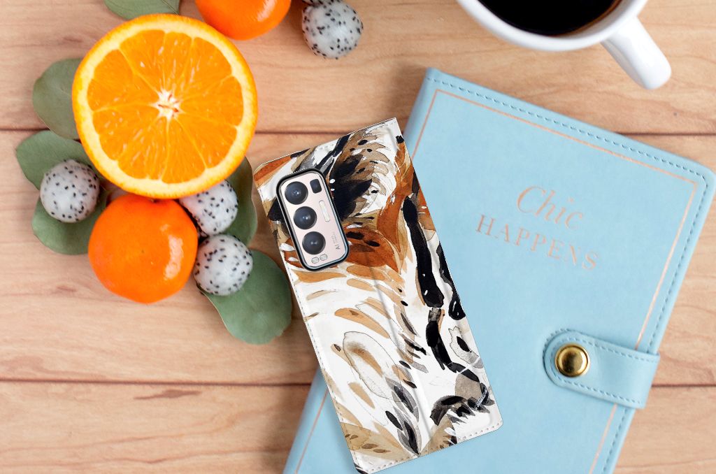Bookcase OPPO Find X3 Neo Watercolor Tiger - B2C Telecom