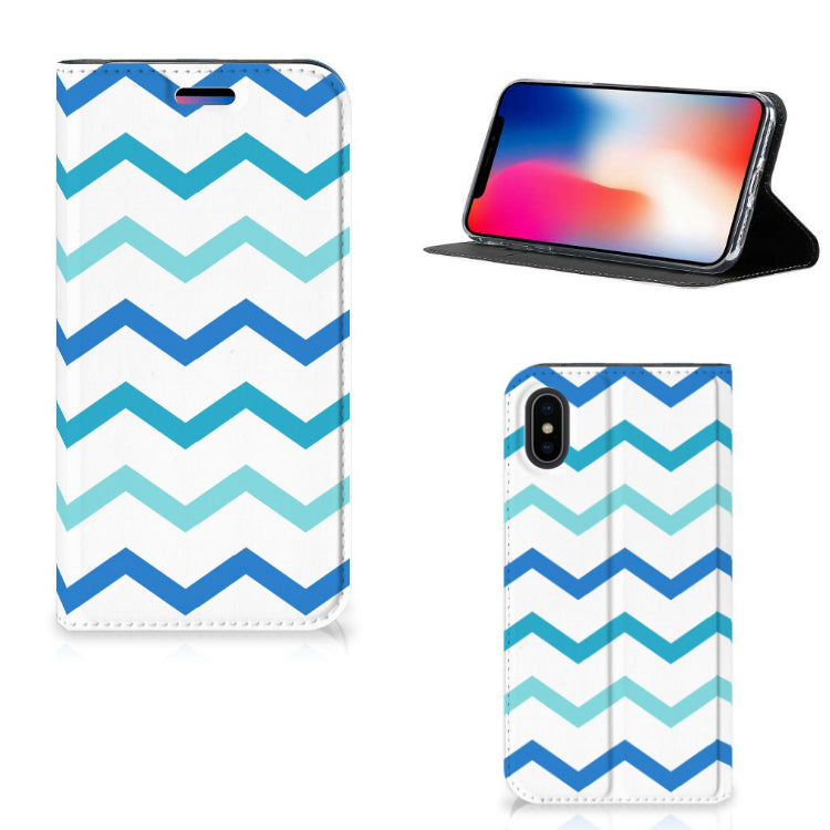 Apple iPhone X | Xs Hoesje met Magneet Zigzag Blauw