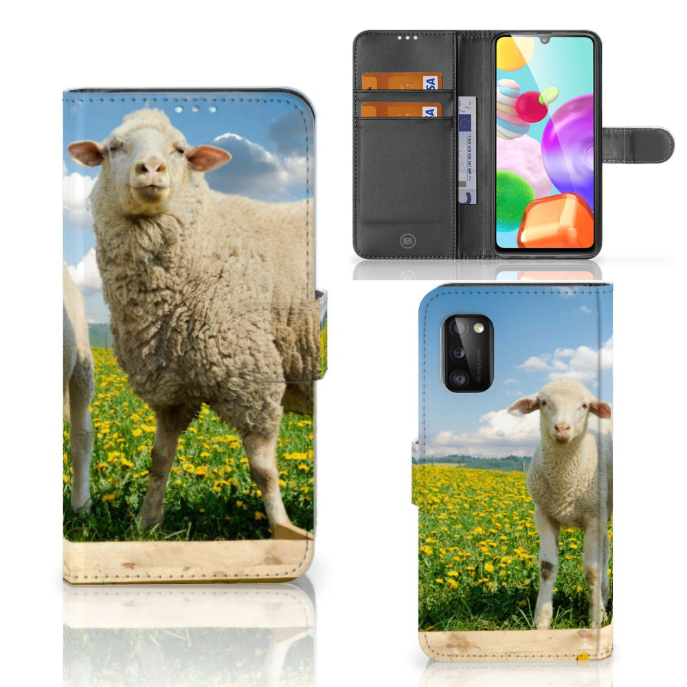 Samsung Galaxy A41 Telefoonhoesje met Pasjes Schaap en Lammetje