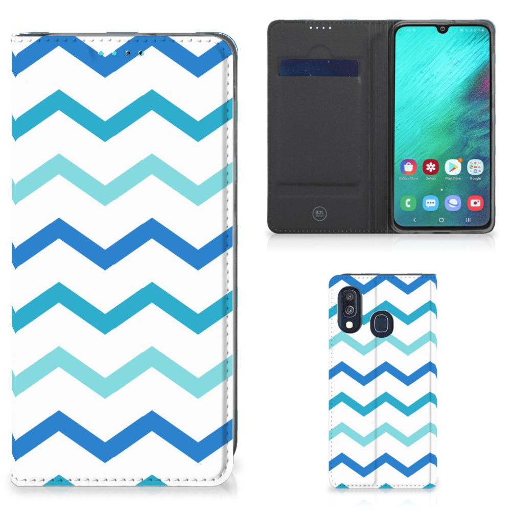 Samsung Galaxy A40 Hoesje met Magneet Zigzag Blauw