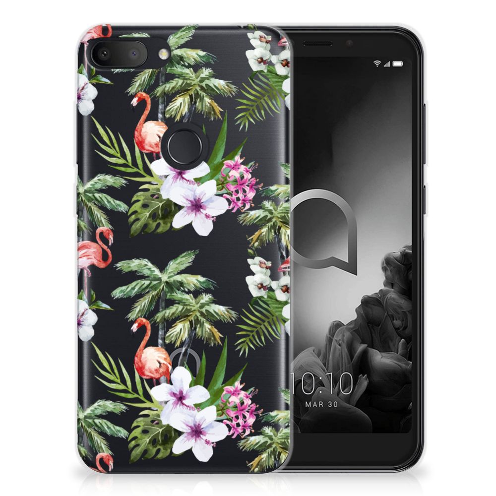 Alcatel 1S (2019) TPU Hoesje Flamingo Palms