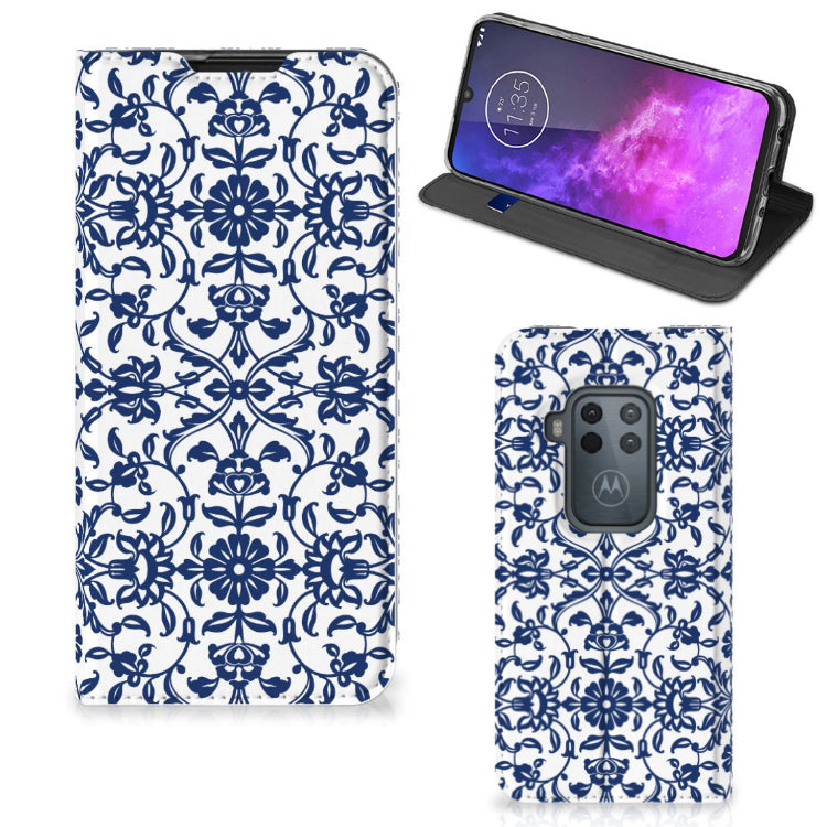 Motorola One Zoom Smart Cover Flower Blue