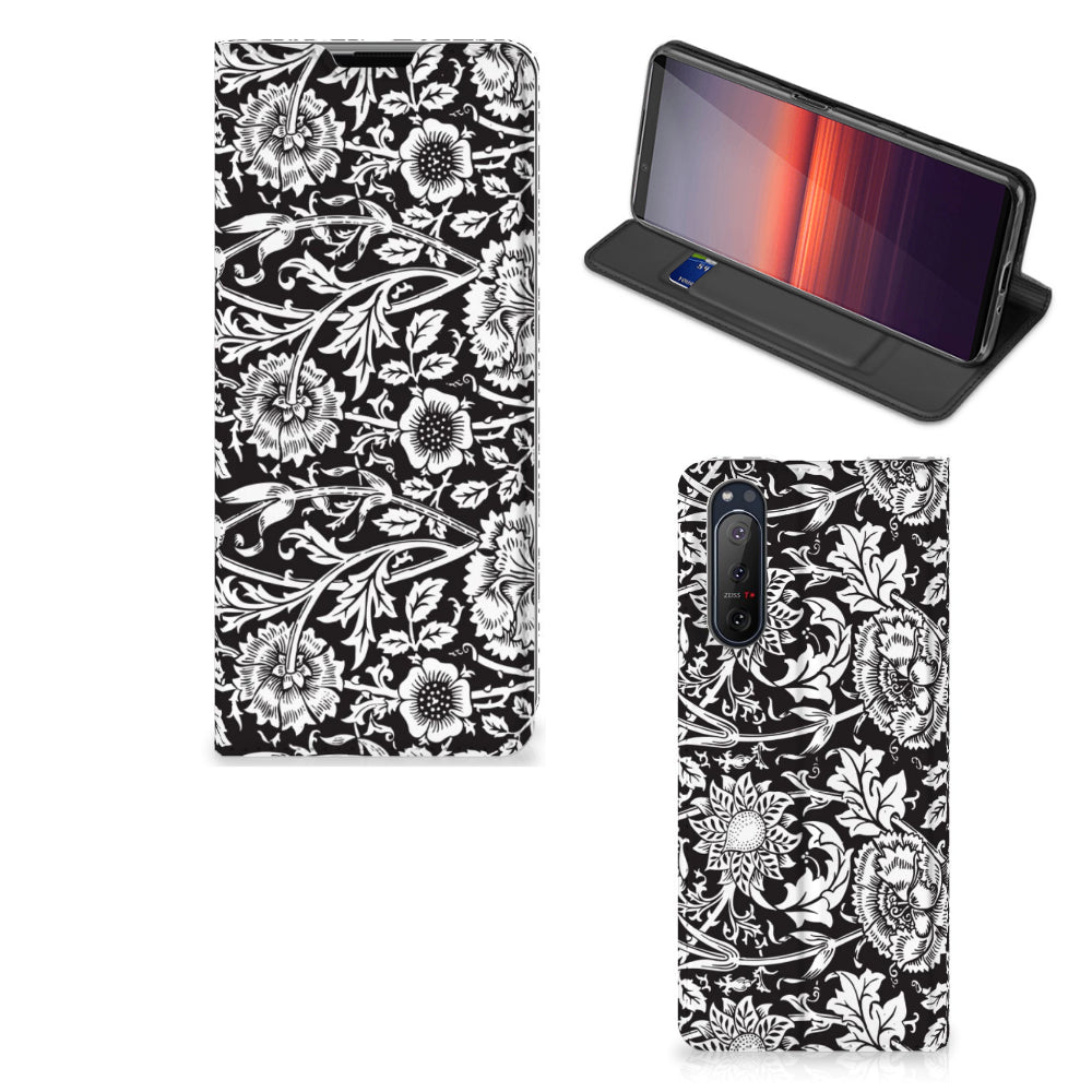 Sony Xperia 5 II Smart Cover Black Flowers