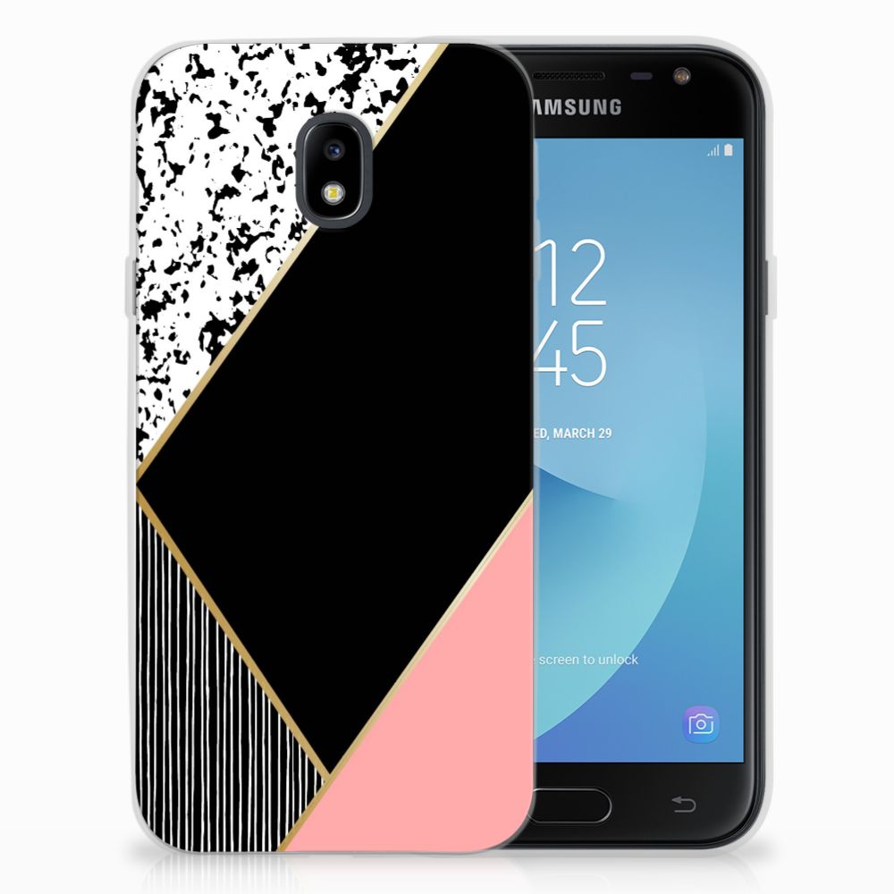 Samsung Galaxy J3 2017 TPU Hoesje Zwart Roze Vormen