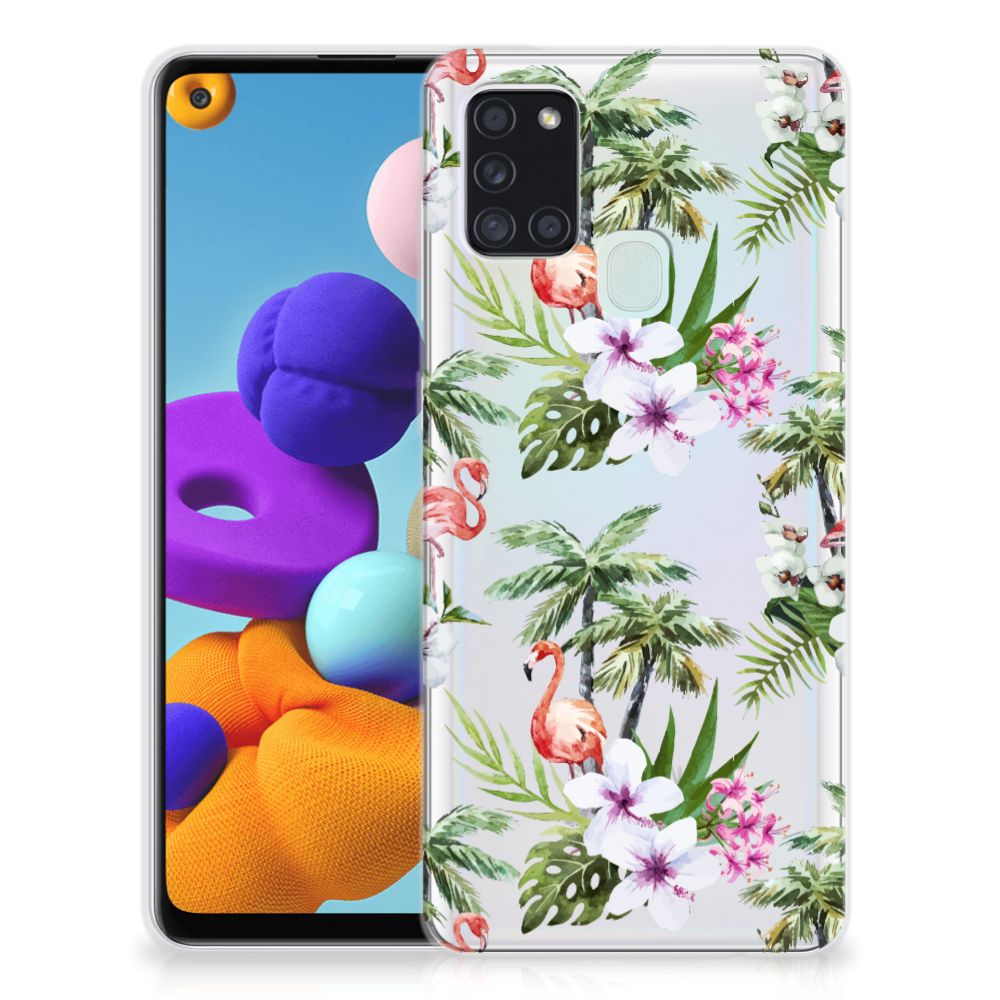 Samsung Galaxy A21s TPU Hoesje Flamingo Palms