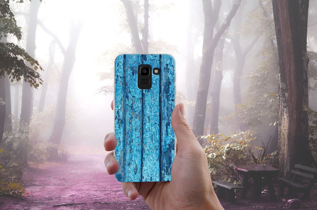 Samsung Galaxy J6 2018 Bumper Hoesje Wood Blue