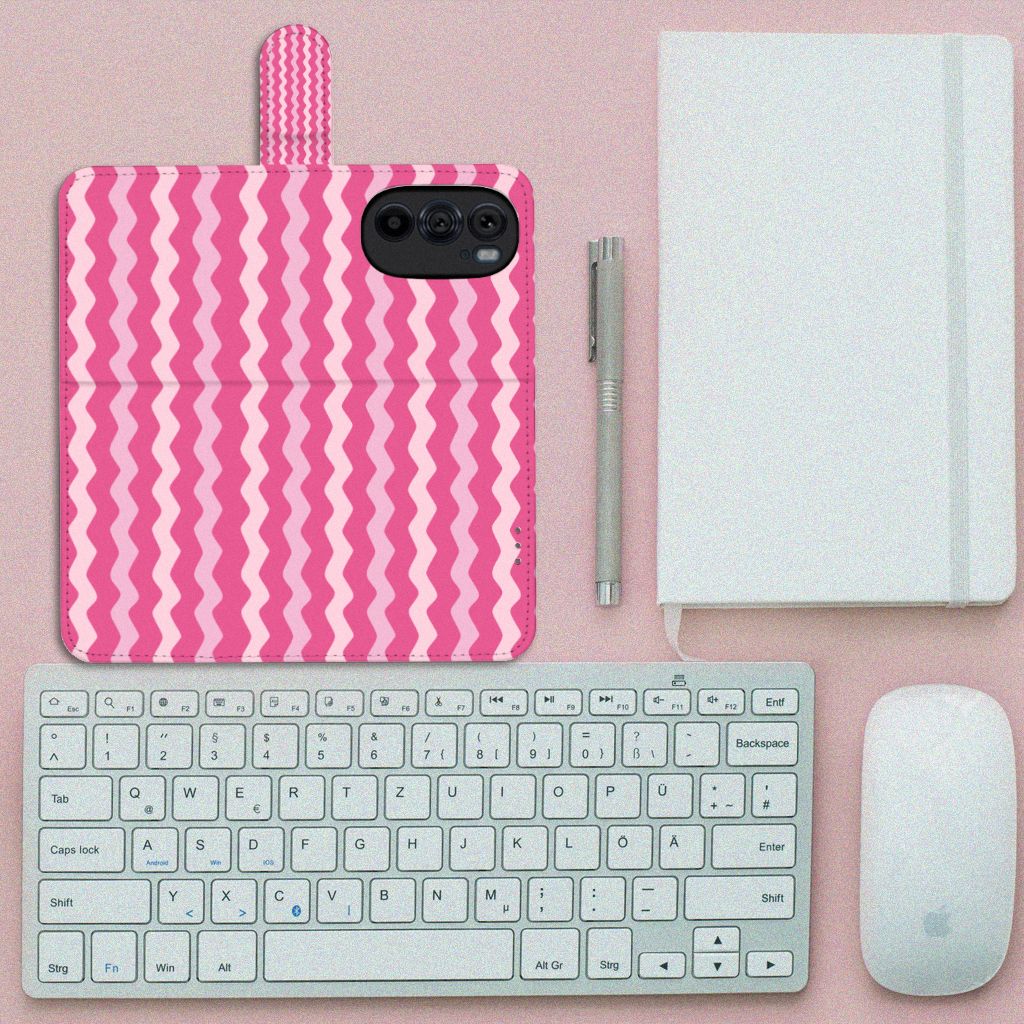 Motorola Edge 30 Pro Telefoon Hoesje Waves Pink