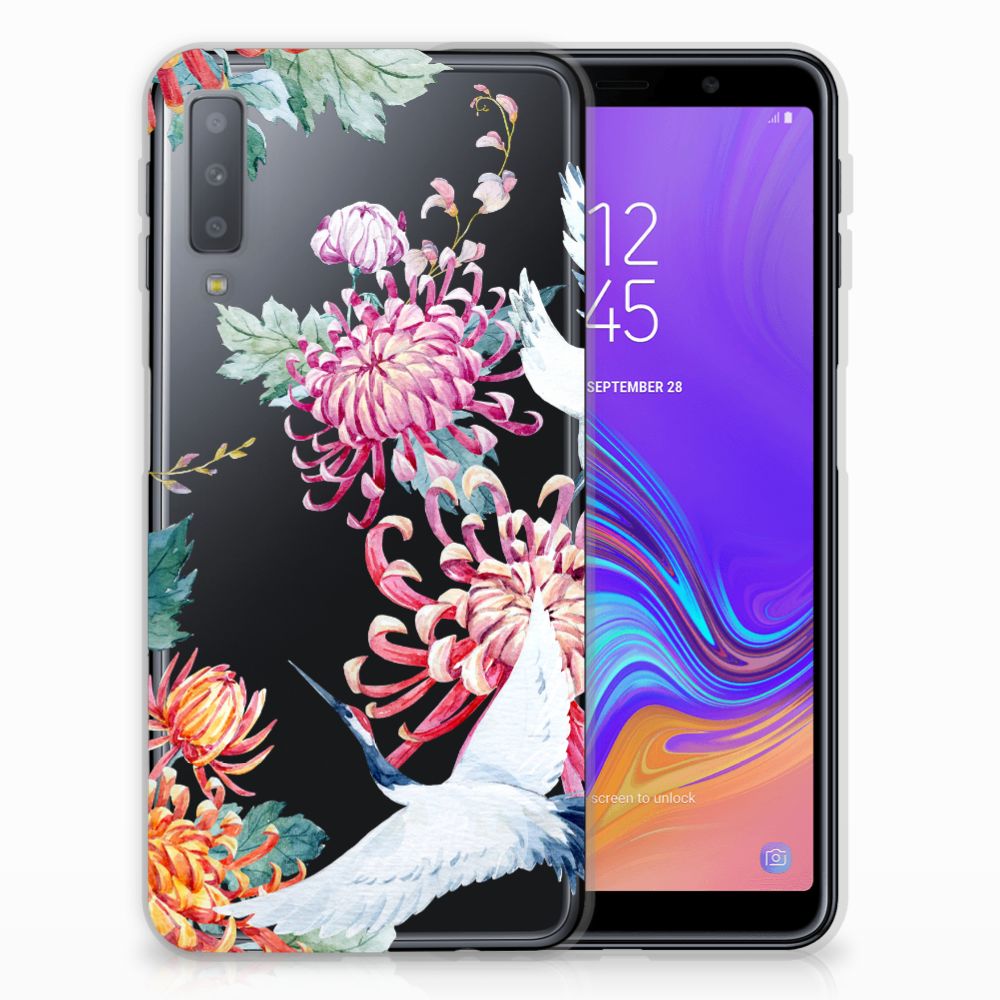 Samsung Galaxy A7 (2018) TPU Hoesje Bird Flowers