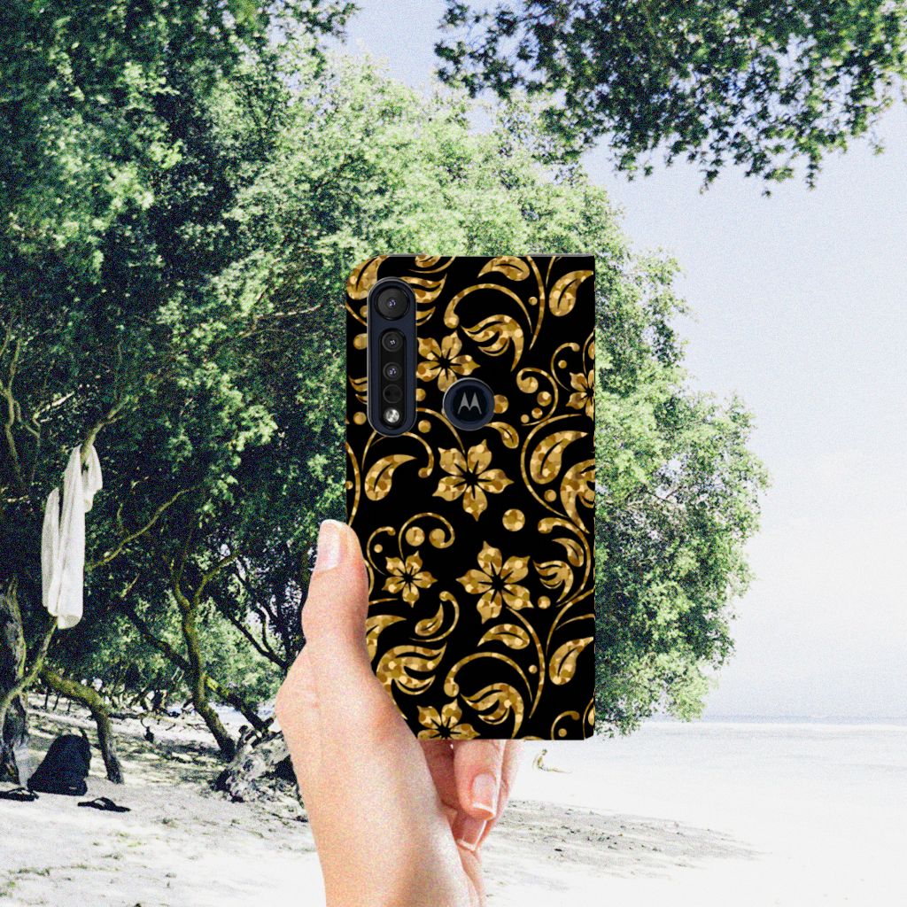 Motorola G8 Plus Smart Cover Gouden Bloemen - B2C Telecom