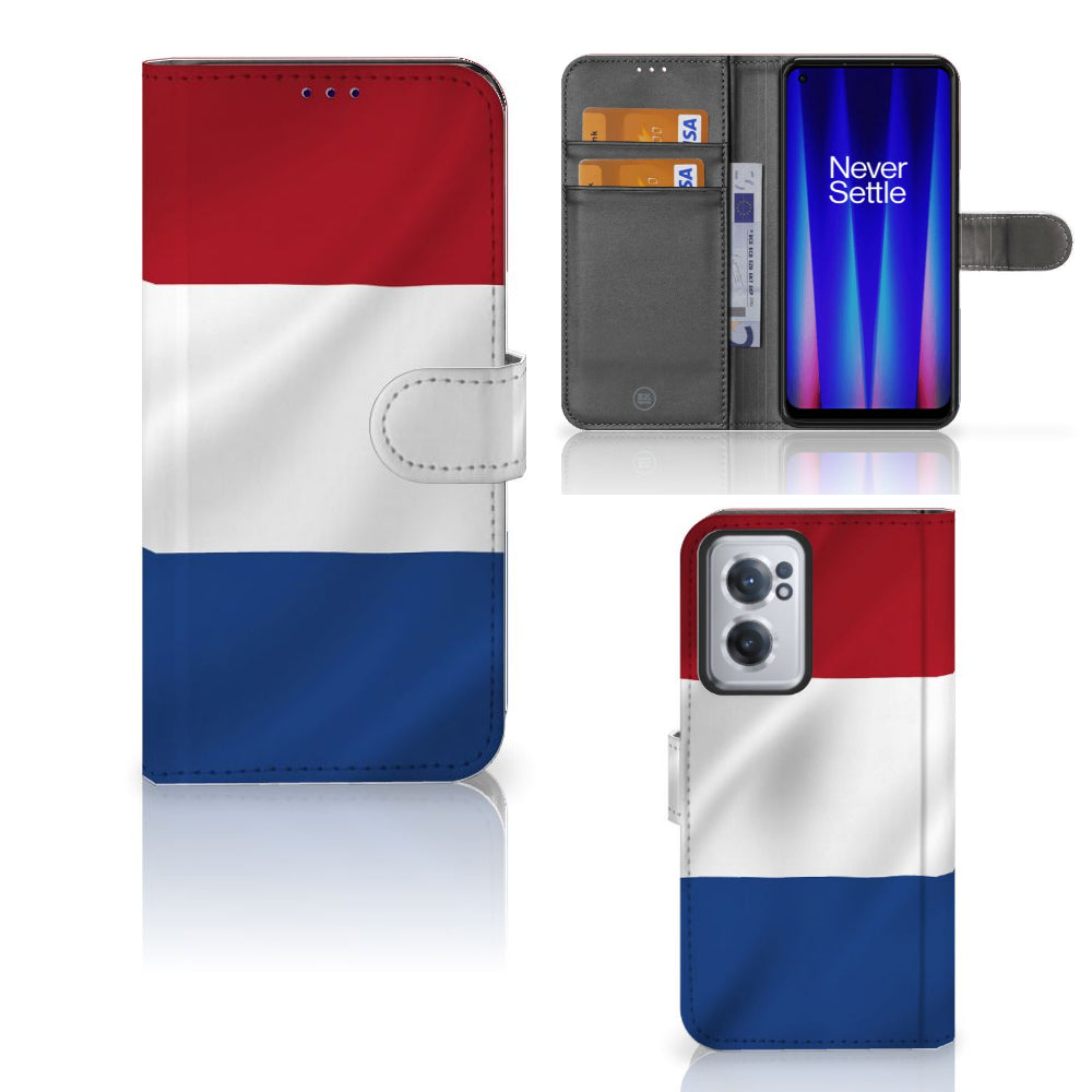 OnePlus Nord CE 2 Bookstyle Case Nederlandse Vlag met pasjes en artistiek design van de vlag.
