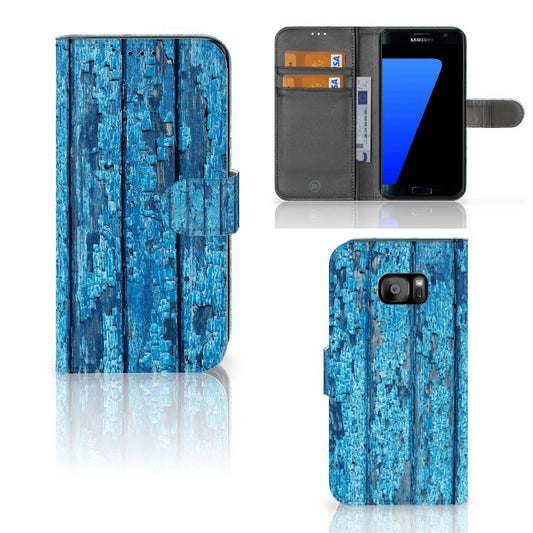 Samsung Galaxy S7 Edge Book Style Case Wood Blue