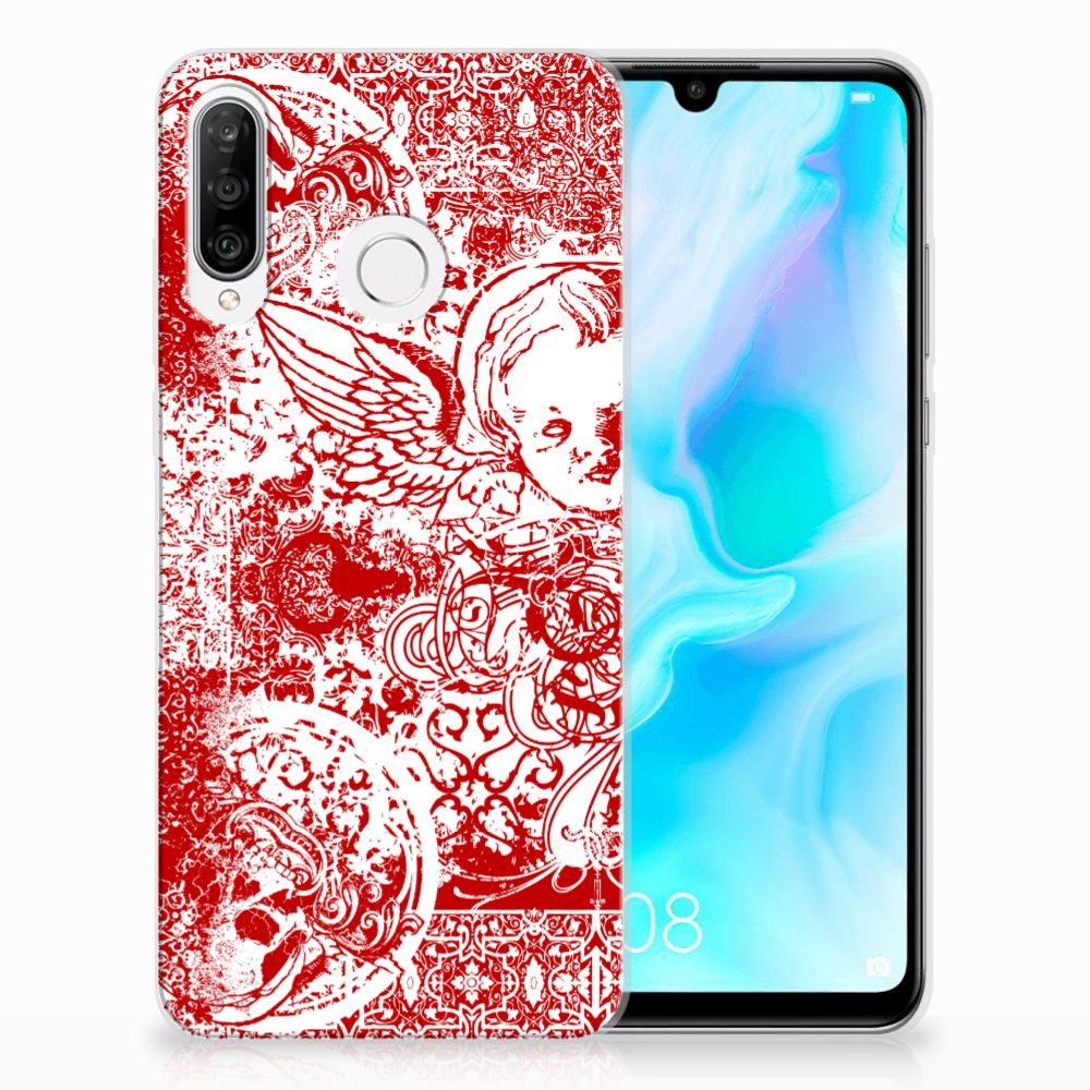 Silicone Back Case Huawei P30 Lite Angel Skull Rood