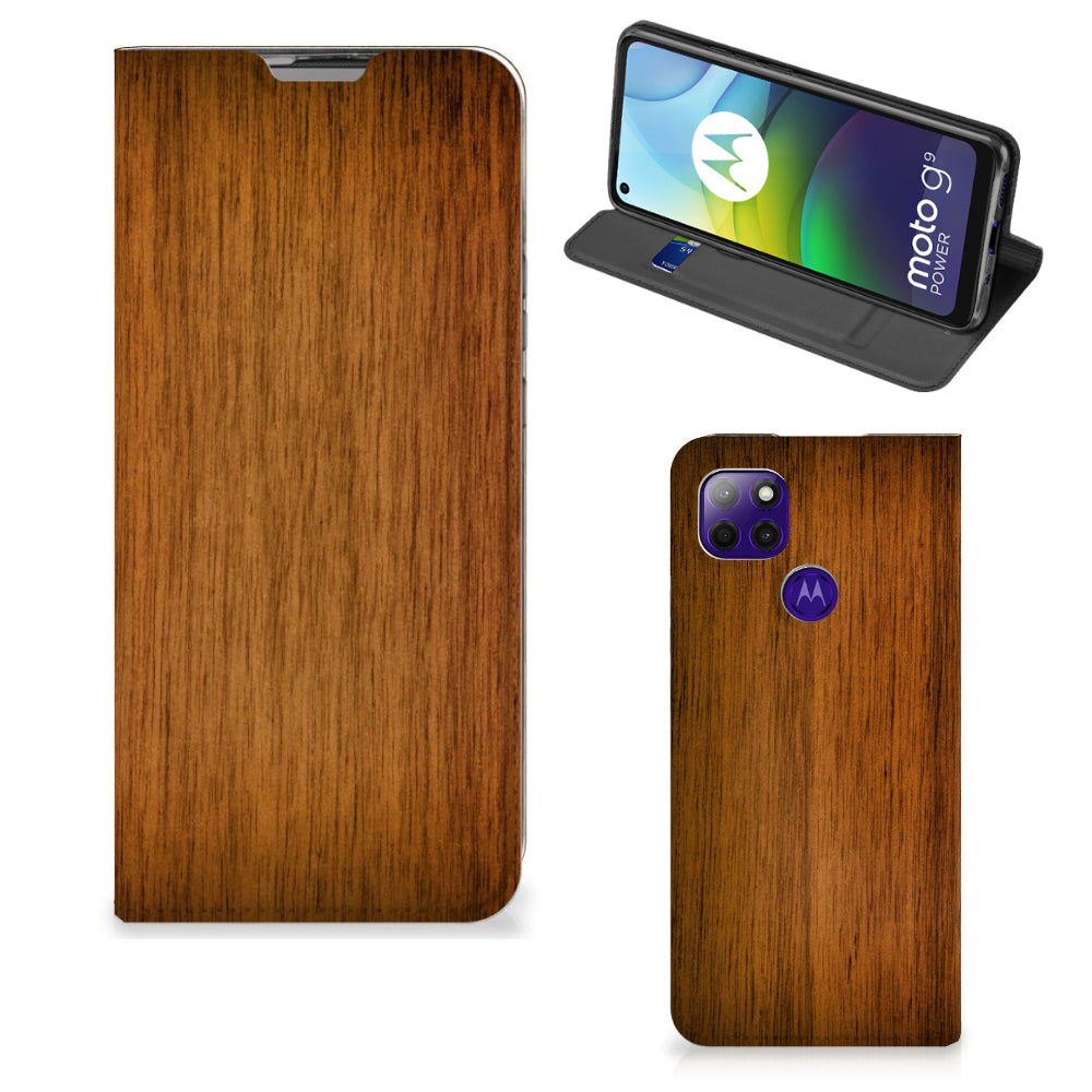 Motorola Moto G9 Power Book Wallet Case Donker Hout