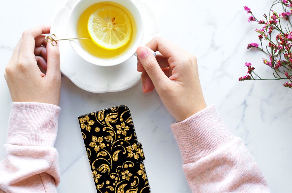 Samsung Galaxy S7 Edge Hoesje Gouden Bloemen