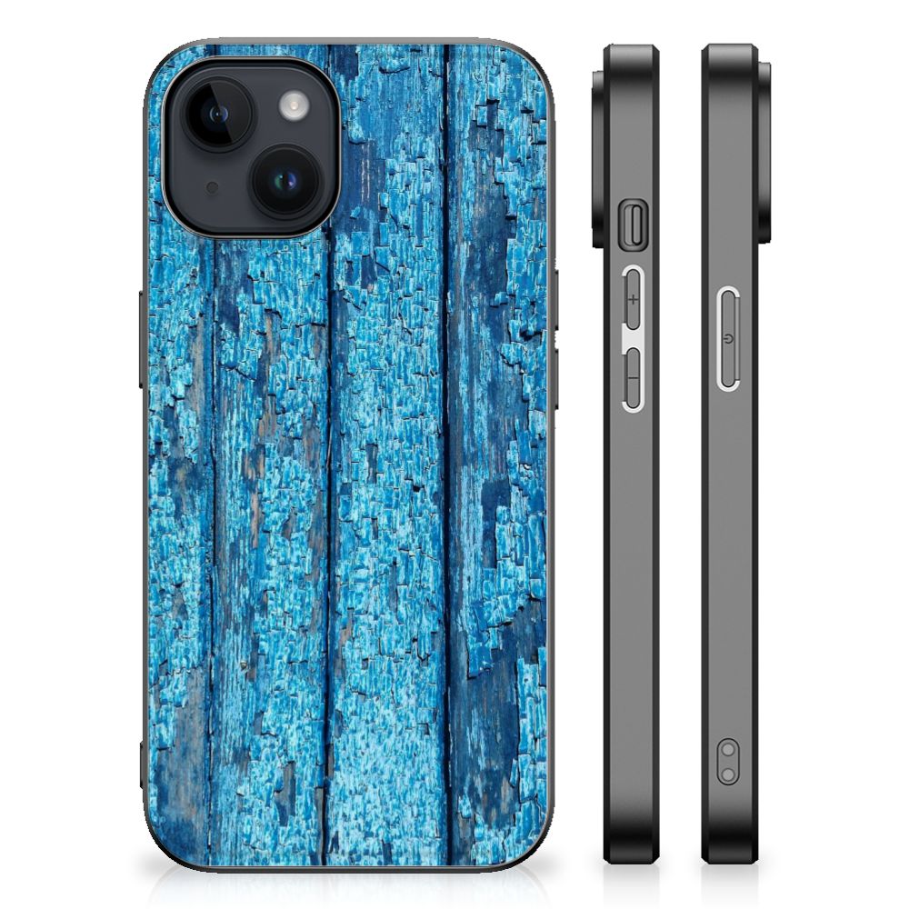 iPhone 15 Plus Houten Print Telefoonhoesje Wood Blue