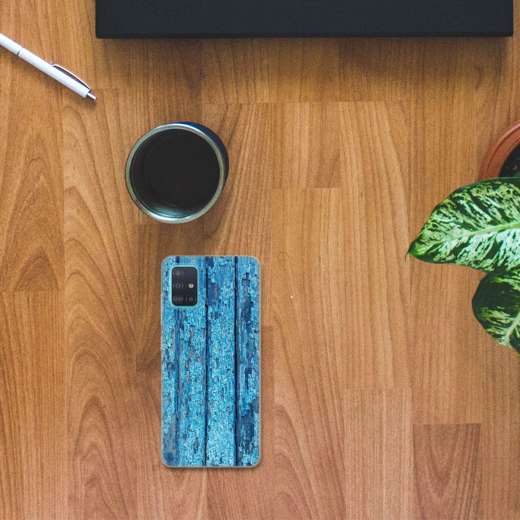 Samsung Galaxy A51 Bumper Hoesje Wood Blue