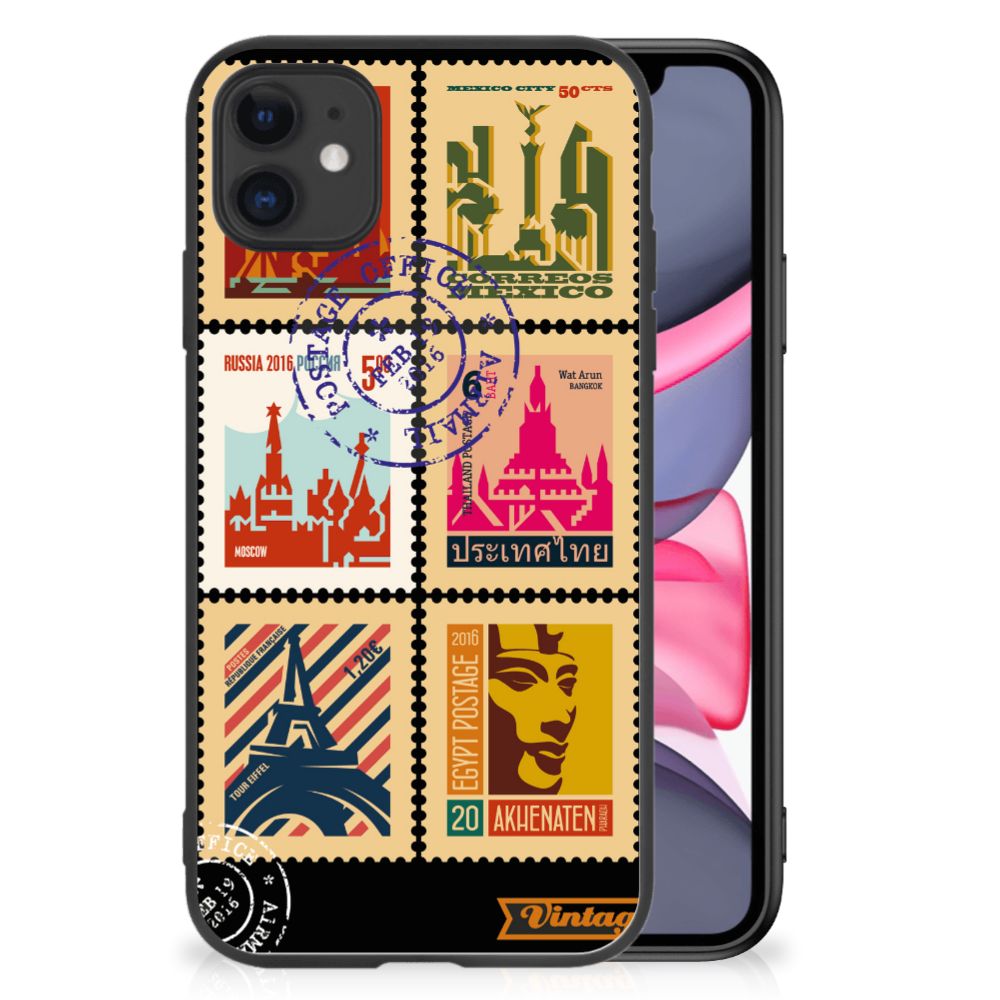 iPhone 11 TPU Backcover Postzegels met reizen print en zwart randdesign voor optimale bescherming.