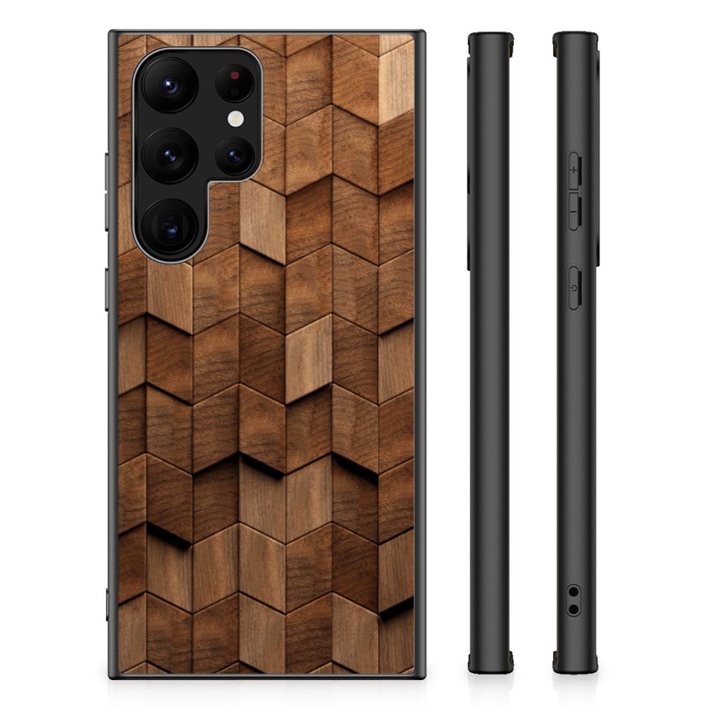 Houten Print Telefoonhoesje voor Samsung Galaxy S23 Ultra Wooden Cubes