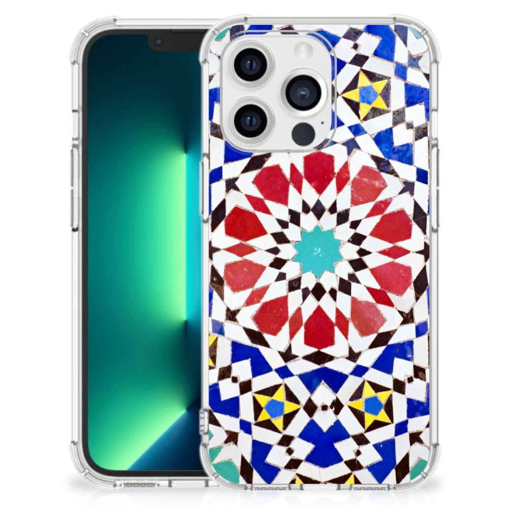 iPhone 13 Pro Max Anti-Shock Hoesje Mozaïek met kleurrijk mozaïekdesign, ideaal voor actieve gebruikers.