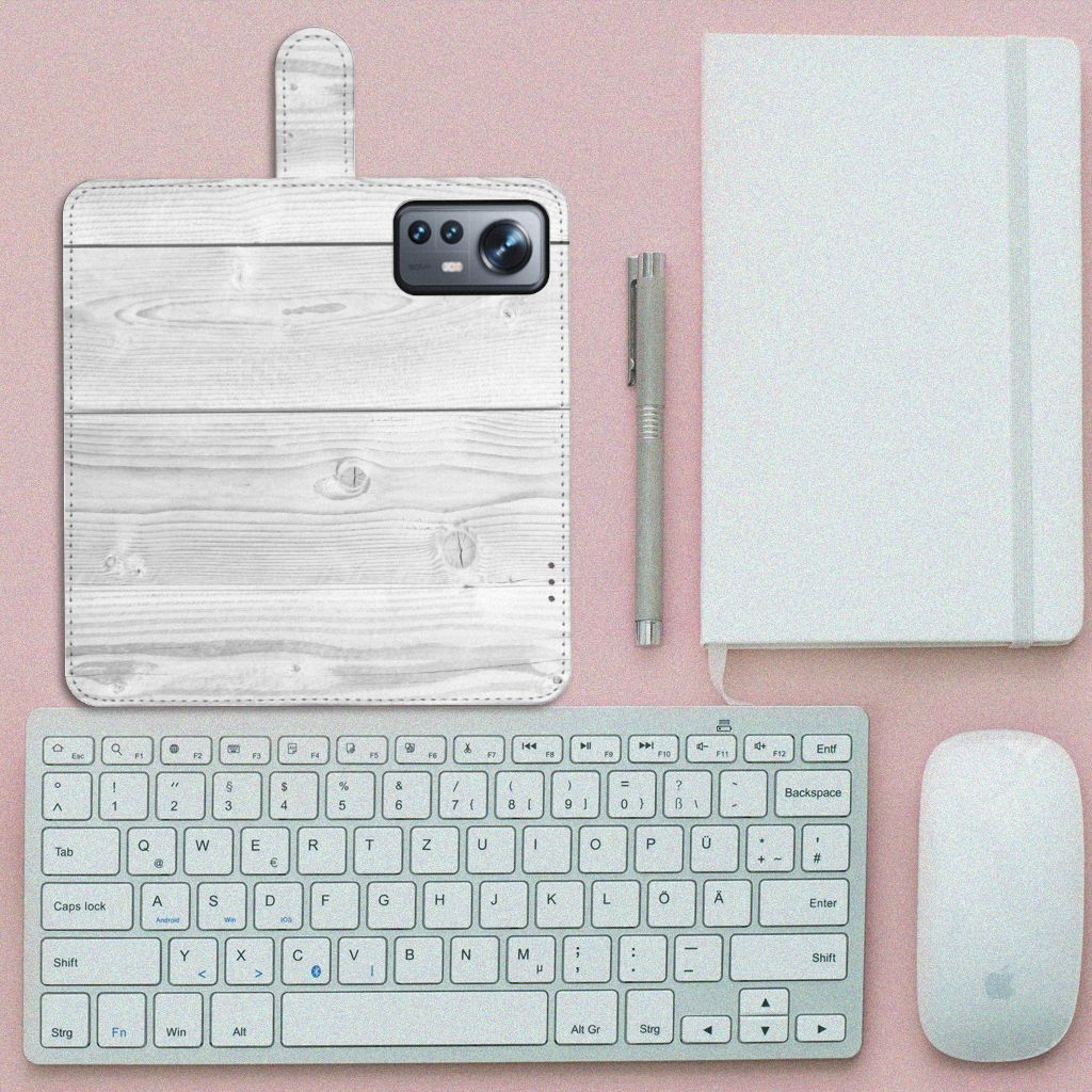 Xiaomi 12 Pro Book Style Case White Wood