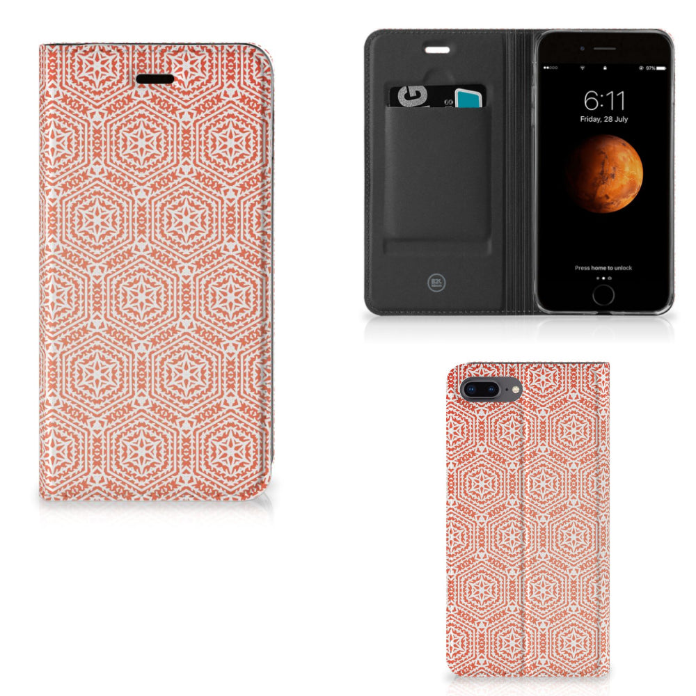 Apple iPhone 7 Plus | 8 Plus Hoesje met Magneet Pattern Orange