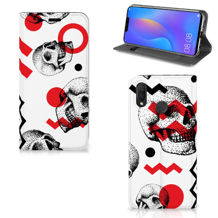 Mobiel BookCase Huawei P Smart Plus Skull Red