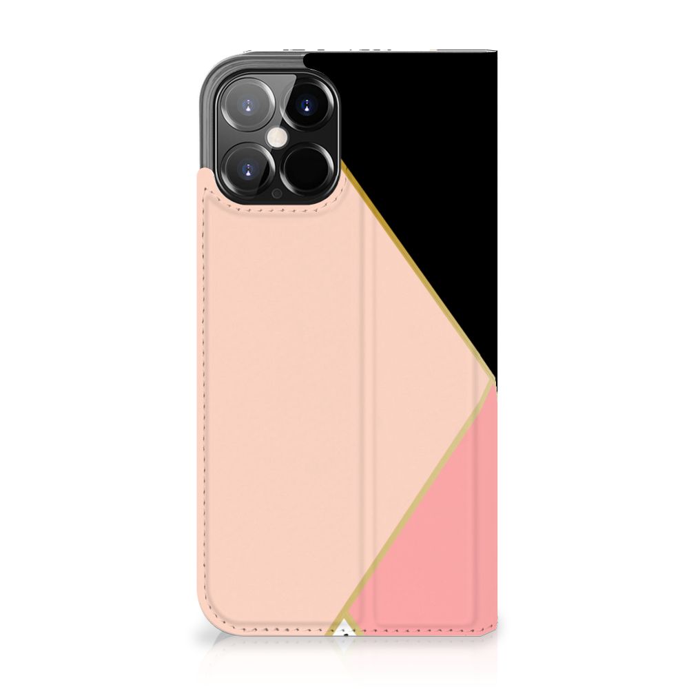 iPhone 12 Pro Max Stand Case Zwart Roze Vormen - B2C Telecom