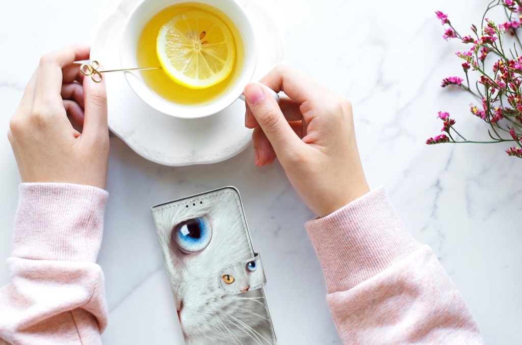 Xiaomi Redmi 7A Telefoonhoesje met Pasjes Witte Kat