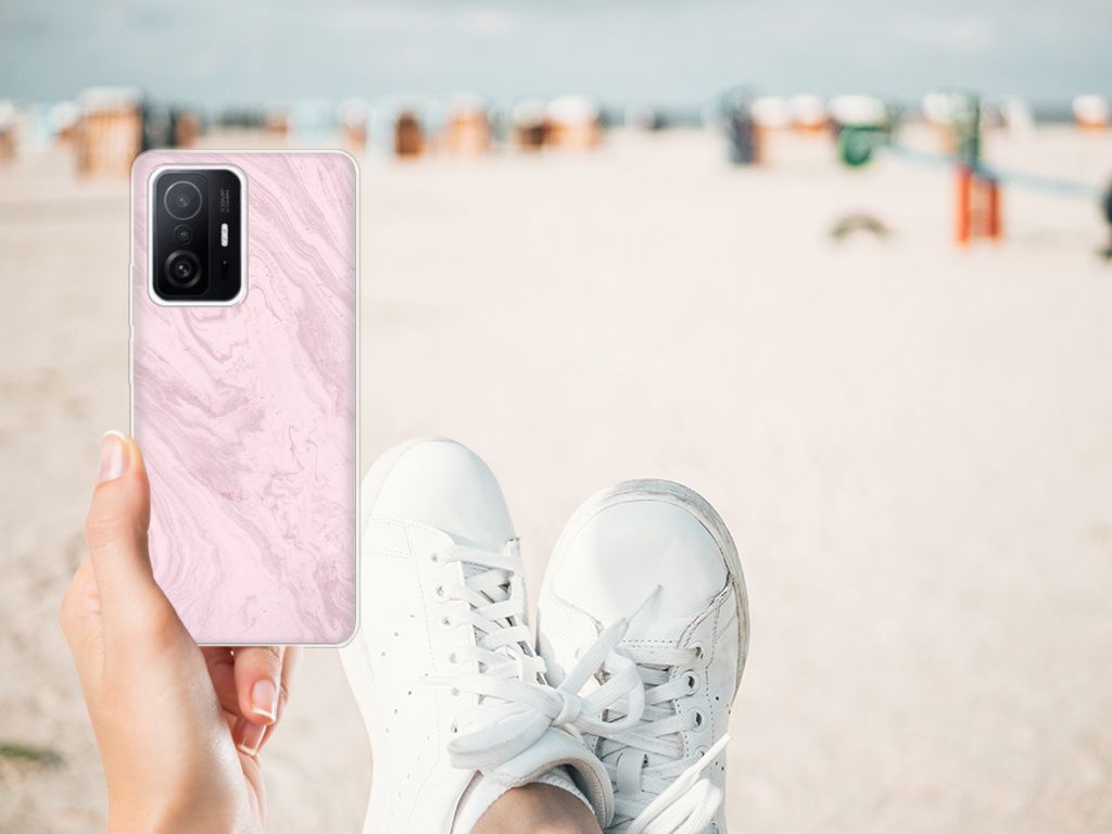 Xiaomi 11T | 11T Pro TPU Siliconen Hoesje Marble Pink - Origineel Cadeau Vriendin