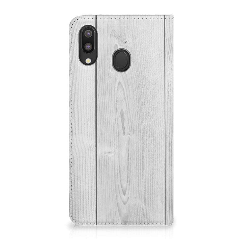 Samsung Galaxy M20 Book Wallet Case White Wood