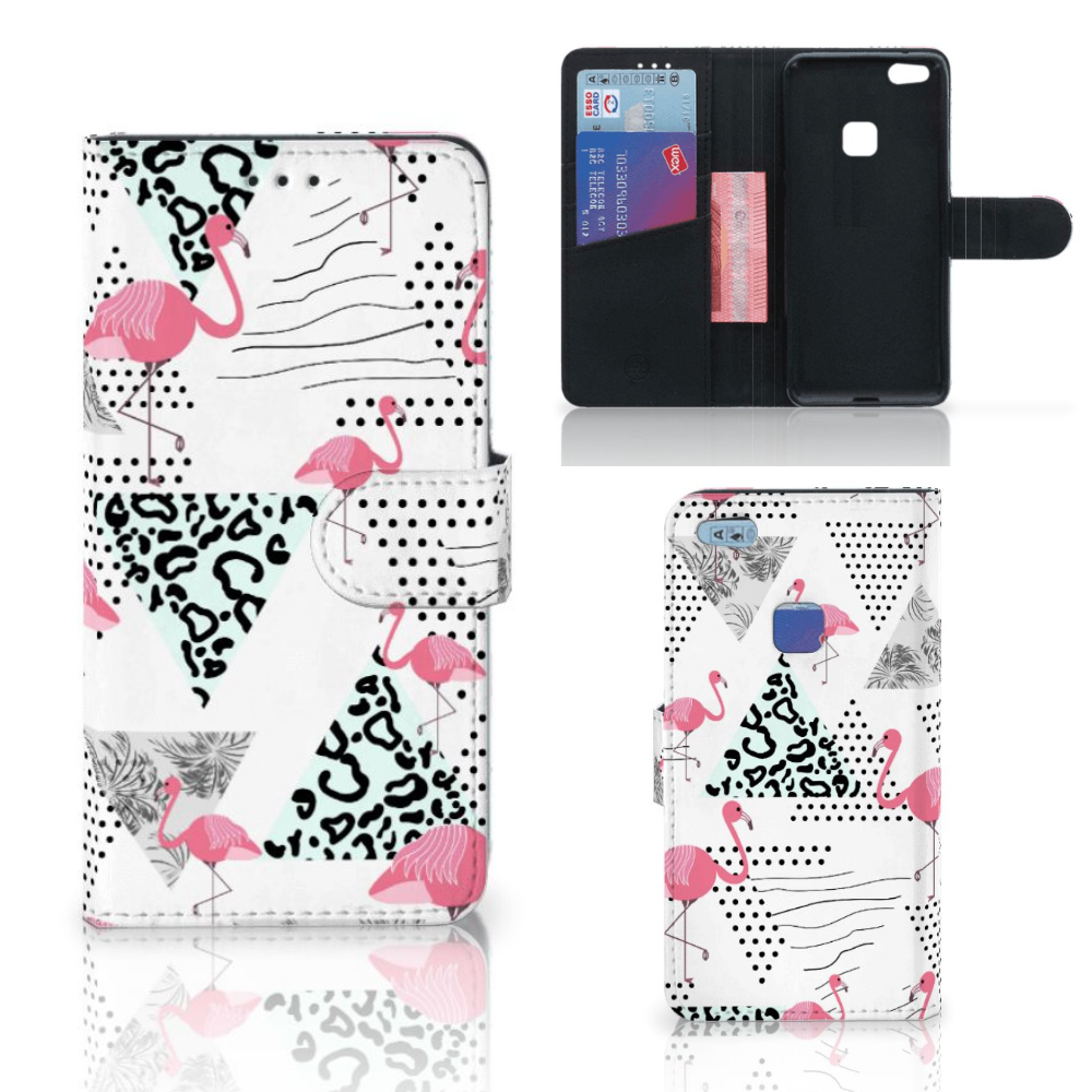Huawei P10 Lite Telefoonhoesje met Pasjes Flamingo Triangle