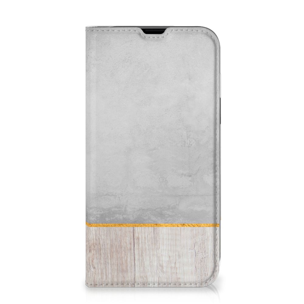 iPhone 13 Book Wallet Case Wood Concrete